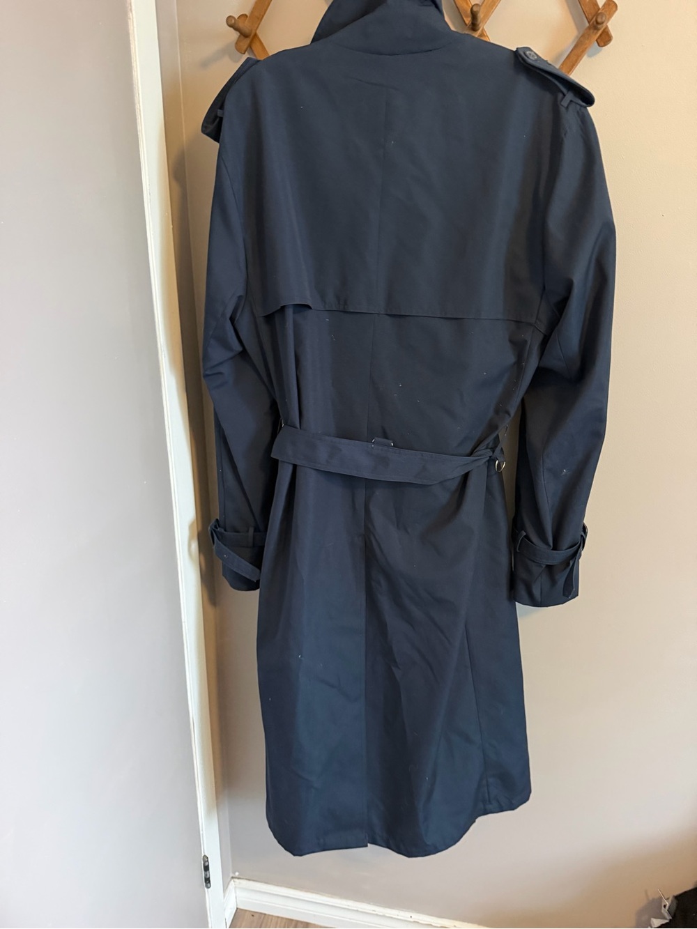 Vintage Eaton Mens Double Breasted Belted Trench Coat Dark Navy 42 Tall - Picture 7 of 12
